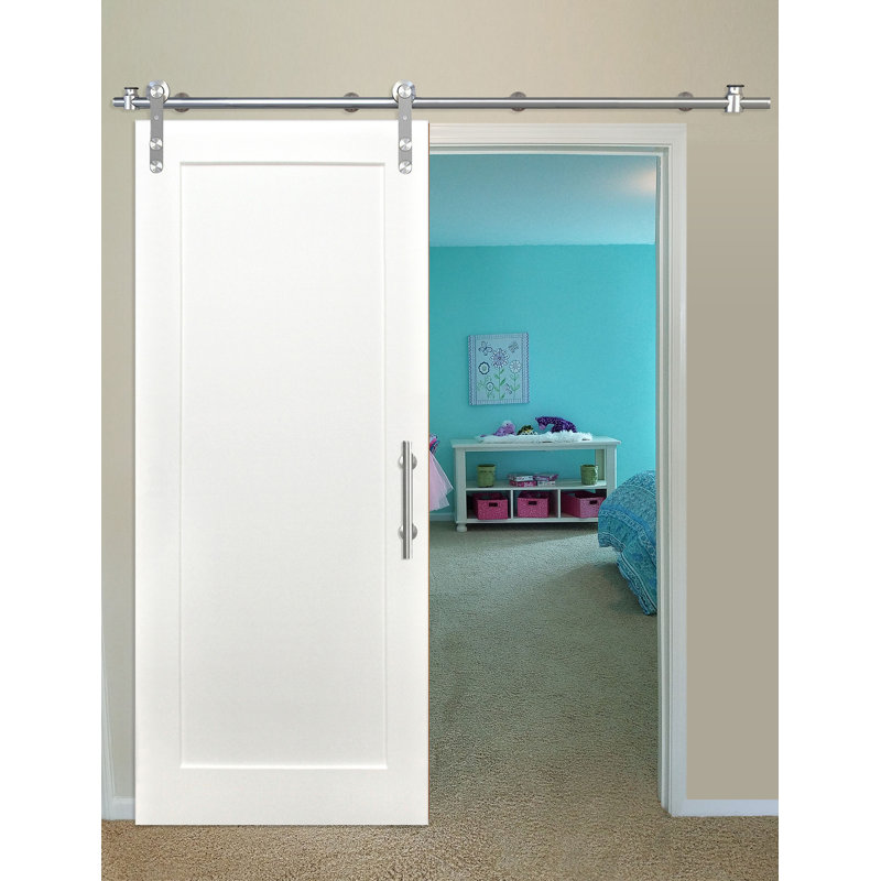 CreativeEntryways Paneled Wood Primed Shaker Barn Door with Installation Hardware Kit Wayfair
